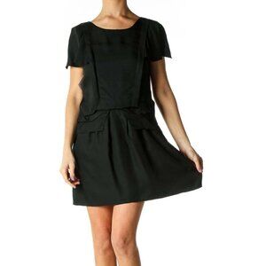 Ali Ro Black Silk Solid Casual A-Line Dress